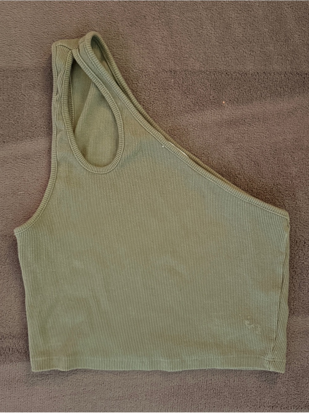 Zara Asymmetric Olive Ribbed Crop Tank